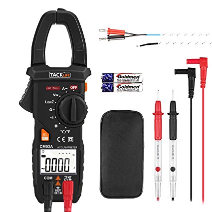 Digital Clamp Meter, Tacklife CM02A 600 Amp TRMS 6000 Counts NCV with AC Current AC/DC Voltage Test Temperature Measure Auto-Ranging Multimeter