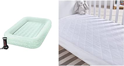 Intex Kidz Travel Cot Bed Inflatable Mattress Air Bed with Pump, 3-6 yrs & Silentnight Safe Nights Quilted Cot Bed Waterproof Mattress Protector