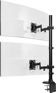 VIVO Dual Vertically Stacked Ultra-wide Monitor Desk Mount with Extension Arms, Extra Tall Heavy Duty Adjustable Stand for 2 Ultrawide Screens up to 43 inches, 50 lbs Capacity, Black, STAND-V202T