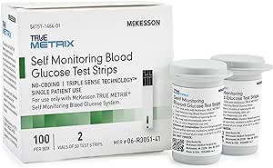 McKesson TRUE METRIX Self-Monitoring Blood Glucose Test Strips - Supplies for Diabetes Self Monitor Systems, 100 Strips, 1 Pack