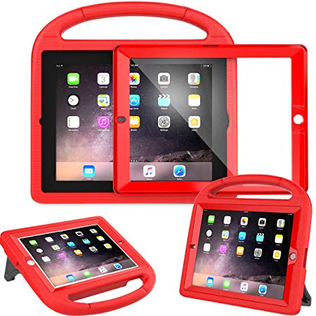 AVAWO Kids Case Built-in Screen Protector for iPad 2 3 4 （Old Model）- Shockproof Handle Stand Kids Friendly Compatible with iPad 2nd 3rd 4th Generation (Red)