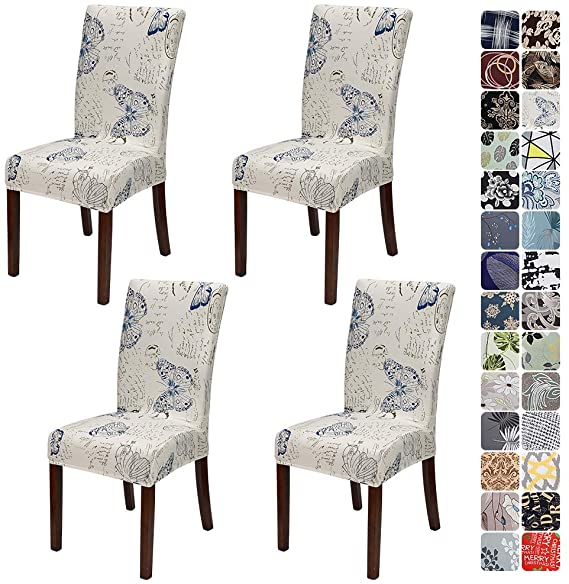 JOTOM Dining Chair Covers Seat Protector Stretch Removable Soft Spandex Decoration Seat Slipcovers for Home Dining Room Hotel Ceremony Banquet Wedding Party (Butterfly, Pack of 4)