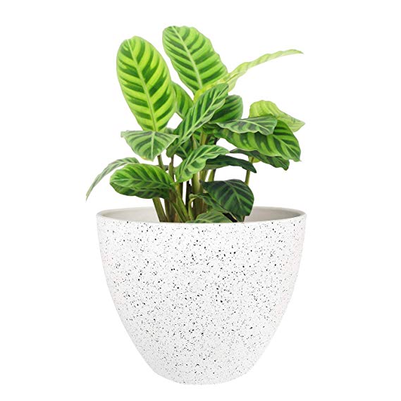 Flower Pots Outdoor Indoor Garden Planters, Resin Plant Containers with Drain Hole, Speckled White (8.6 inches, 1 Pack) …