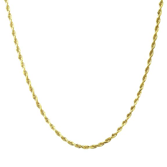 Pori Jewelers 14K Solid Gold 2MM Diamond Cut Rope Chain Necklace Unisex Sizes 16"-30"