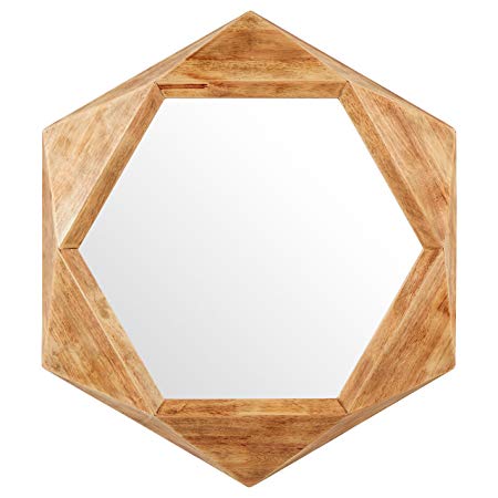 Rivet Modern Hexagon Wood Frame Mirror, 30"H, Natural