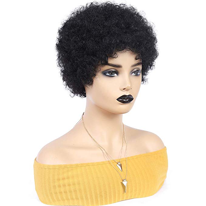 Afro Kinky Curly Human Hair Short Wigs For Black Women Short Curly Wigs 150% Density Natural Color (052)