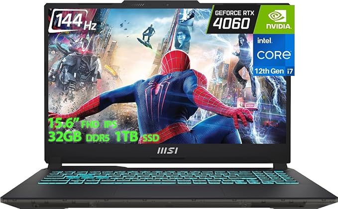 MSI 2023 Newest Cyborg 15 Gaming Laptop, 15.6" 144Hz FHD Display, Intel Core i7-12650H(10-cores), NVIDIA GeForce RTX 4060 Graphics, 32GB DDR5 RAM, 1TB SSD, WiFi 6, Backlit Keyboard, HDMI, Win 11 Home