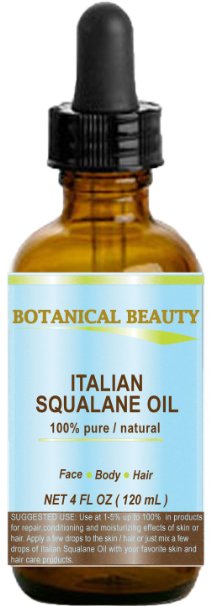 SQUALANE Italian. 100% Pure / Natural / Undiluted Oil. 100% Ultra-Pure Moisturizer for Face , Body & Hair. Reliable 24/7 skincare protection. 4 fl.oz- 120 ml. by Botanical Beauty.