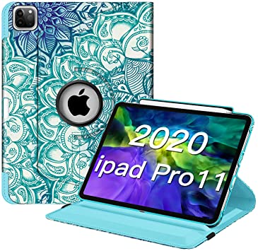 Fintie Case with Built-in Pencil Holder for iPad Pro 11" 2020 & 2018 [Support 2nd Gen Pencil Charging Mode] - 360 Degree Rotating Stand Protective Cover with Auto Sleep/Wake, Emerald Illusions