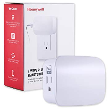 Honeywell Z-Wave Plus Smart On/Off Light and Appliance Switch, Single Grounded Outlet Plug-In | Built-In Repeater Range Extender| ZWave Hub Required - SmartThings, Wink, and Alexa Compatible, 39337