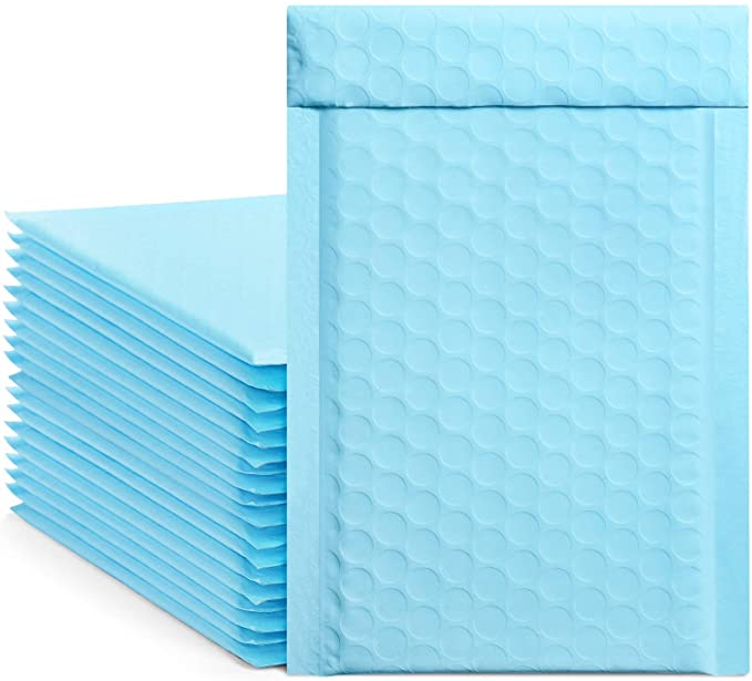 Metronic 4x8 Inch 50pcs Poly Bubble Mailers Self Seal Padded Envelopes Waterproof Envelopes Shipping Envelopes Bags#0 Bubble Lined Poly Mailer Light Blue (Inside Size: 4x7")