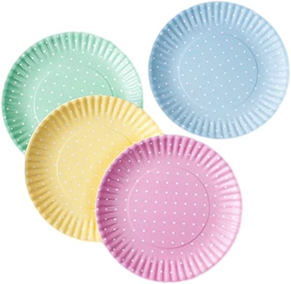 Pastel Polka Dot Picnic/Dinner Plate, 9 Inch Melamine, Set of 4, Pink, Blue, Yellow, Green