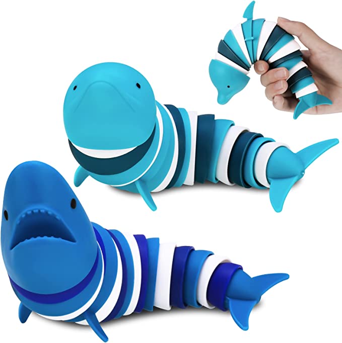 FANTESI 2 Pcs Fidget Slug Toy, 3D Shark Sensory Toy Articulated Dolphin Fidget Toy Hand Sensory Toy Stress Relief Anti-Anxiety Slug Desk Toy Christmas Birthday Gift for Adults Boys Girls