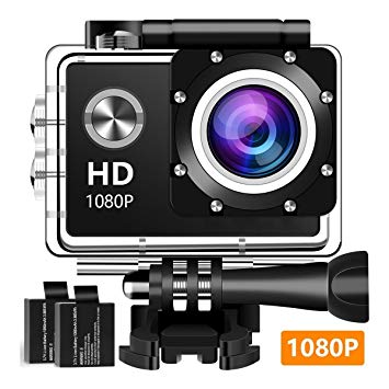 Fiveblessing Action Camera 1080P 12MP Sports Camera Full HD 2.0 Inch Action Cam 30m/98ft Underwater Waterproof Camera and Mounting Accessories Kit (Black)
