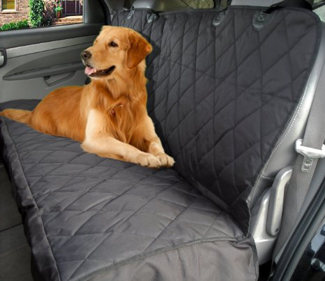 Car Seat Cover for Dogs with Hammock Option - Side Flaps to Protect the Sides of Your Seats - Free Pets Seatbelt Bonus - Water Resistant - Fits Most Vehicles Trucks and SUVs - Soft Non-slip Backing - 1yr Wrnty