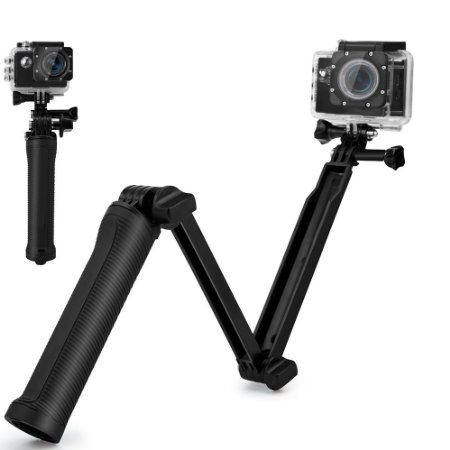 GoPro 3-Way Grip Arm Tripod,ProCIV 3in1 Handheld Stabilizer Adjustable Monopod, Extendable Folding Arm Handle for Hero2 Hero3 Hero3  Hero4 HD Silver Session SJCam SJ4000 SJ5000 XiaoYi Action Camera