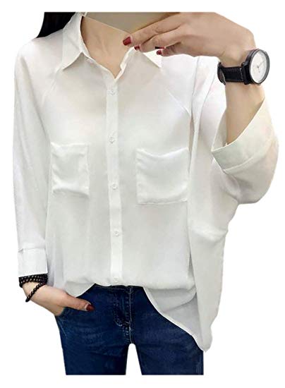 ARJOSA Women's Oversized Batwing Sleeve Button-Down T-Shirt Blouse Loose Top