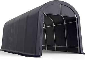 KING BIRD 12' x 20' Round Style Garage Shelter Anti-Snow Heavy Duty Storage Shelter Carport Portable Canopy Storage Shelter Shed for Boat, Patio Furniture and Lawn Mower-Dark Gray