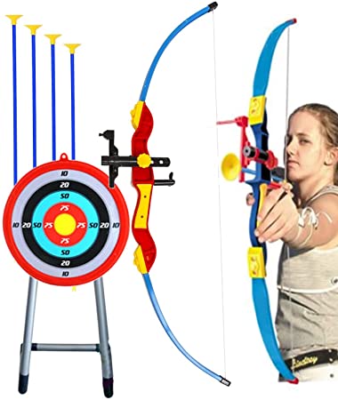 Toy Bow & Arrow Archery for Kids 32" with Target & Quiver, Suction Arrow 22", Big Target Practice 16" with Stand, Pretend Play, Safe Children Game Set
