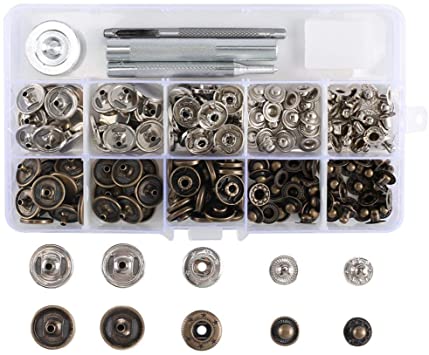 Haobase 50 Sets 15mm Metal Snap Fasteners Snaps Button Press Studs and 4pcs Tool Puncher for Clothing Craft
