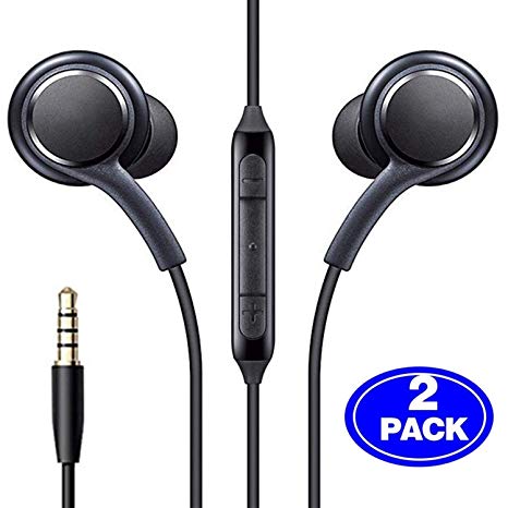 Aux Headphones/Earphones/Earbuds, (2 Pack)JOVERS 3.5mm Wired in-Ear Headphones with Mic and Remote Control for Samsung Galaxy S9 S8 S7 S6 S5 S4 Edge   Note 4 5 6 7 8 9 and More Android Devices(Black)