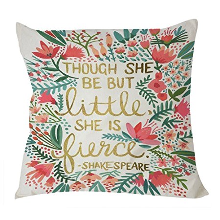 B Lyster shop Shake Speare Quote Though She Be but Little She Is Fierce W013 Cotton & Polyester Soft Zippered Cushion Throw Case Pillow Case Cover