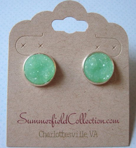 Silver-Tone Stud Earrings 12mm Mint Green Faux Druzy Stone