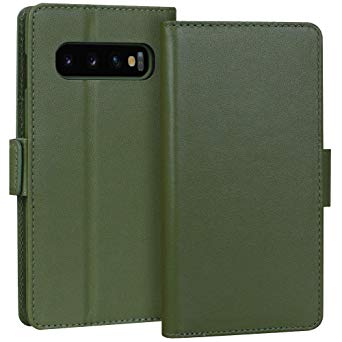 FYY Luxury [Cowhide Genuine Leather][RFID Blocking] Handcrafted Wallet Case for Galaxy S10  Plus 6.4", Handmade Flip Folio Case with [Kickstand Function] and [Card Slots] for Galaxy S10  Plus Green