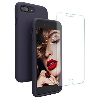 JASBON iPhone 8 plus Case, iPhone 7 plus Case, Liquide Silicone Phone Case with Free Tempered Screen Gel Rubber Soft Touch Cover Full Protective Case for iPhone 8 plus iPhone 7 plus - Midnight Blue