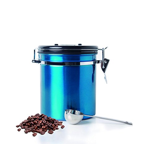 SMYLLS Stainless Steel Coffee Canister,Coffee Vault With Keeps Flavor Locked With a Valve-Premium Quality Coffee Container with Free Scoop (Blue)