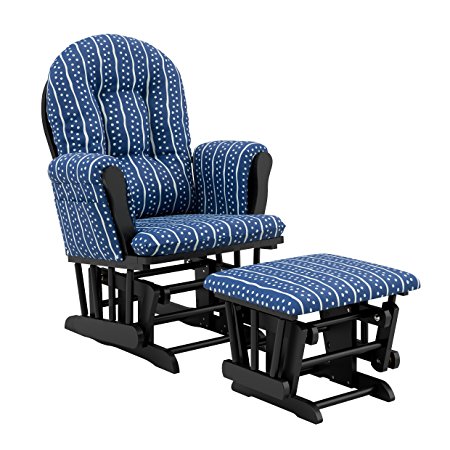 Stork Craft Hoop Glider and Ottoman, Black/Blue Shoreline