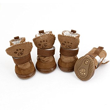 Detachable Closure Puppy Dog Shoes Booties Boots Brown 2 Pairs