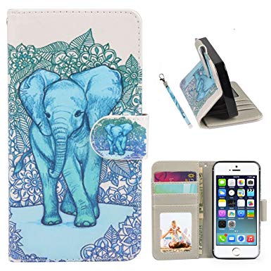 iPhone 5S Case, Speedtek Elephant Pattern Premium PU Leather Wallet Flip Protective Skin Case with Magnetic Closure for Apple iPhone 5 5G (2012) & iPhone 5S (2013)