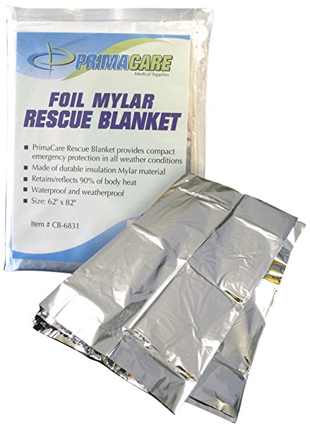 Primacare CB-6841-CS Emergency Foil Mylar Thermal Blanket, 84-Inch Length X 52-Inch Width (Pack of 10)