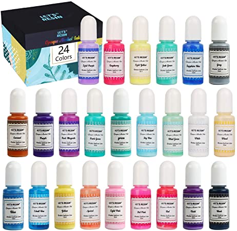 LET'S RESIN Alcohol Ink Set,24 Colors Opaque Alcohol Ink,Self-Sinking Alcohol Ink, Pastel Alcohol-Based Color Pigment Ink for Epoxy Resin,Epoxy Resin Coloring (Each 0.35oz) Resin Ink Kit