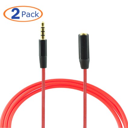 Conwork 2-Pack 3.5mm Audio Extension Cable Male to Female Auxiliary 4-Conductor TRRS Stereo [Gold Plated Connectors] for Apple, Samsung, Motorola, HTC, Nokia, LG, Sony & More, 3ft -Red