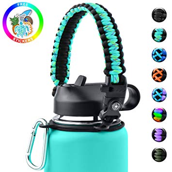 Sunnywoo Paracord Handle for Hydro Flask and Other Wide Mouth Bottles,Water Bottle Handle Strap with Safety Ring Holder and Carabiner for Hydro Flask Wide Mouth Water Bottles 12oz to 64 oz