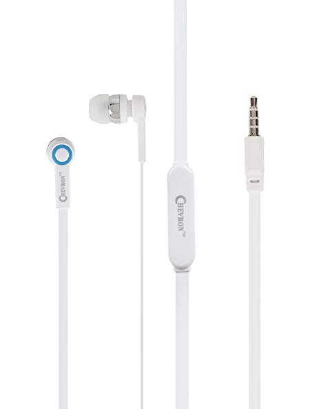 Chevron in-Ear Earphones White Headphone Hands-Free with Mic for All 3.5mm Supported Mobile & Gadgets