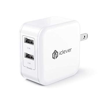 iClever 24W Dual USB Wall Charger with SmartID Tech, Foldable Port (White)