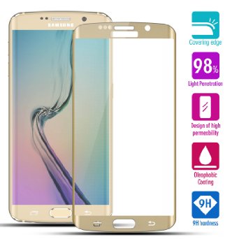 Samsung S6 Edge Plus Screen Protector TWOBIUTM Clear Tempered Glass Covering Edge 9H Hardness HD Anti Bubble with Lifetime Replacement WarrantyGold