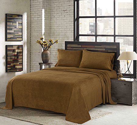 Sunbeam Super Soft Heavyweight Fleece Sheet Set, Toffee, Full