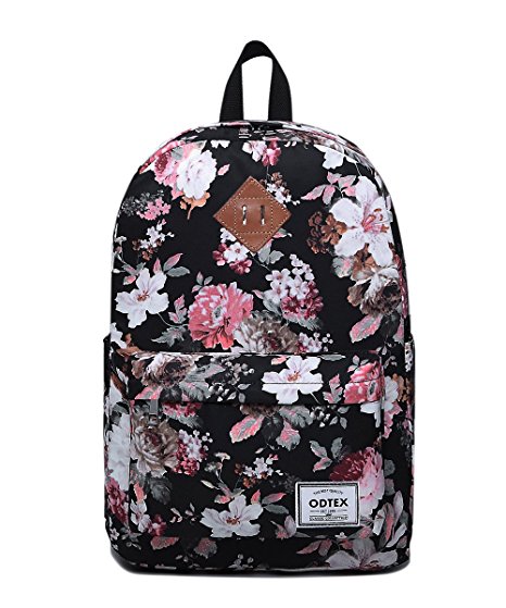 ODTEX Backpack Fits for 15 inch Laptop and Tablet Black Flower