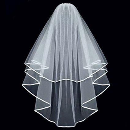 KLOUD City White Double Ribbon Edge Center Cascade Bridal Wedding Veil with Comb