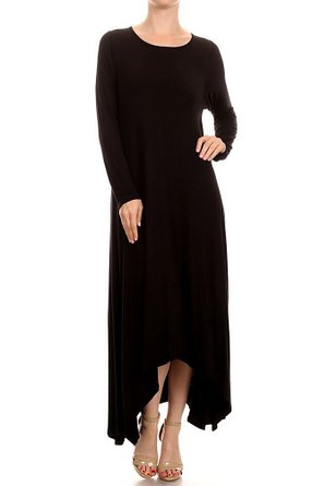 12 Ami Solid Long Sleeve Pocket Loose Maxi Dress - Made in USA