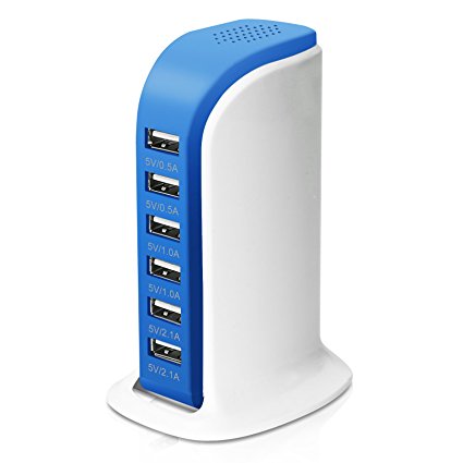 Wyness 30W Usb Tower Power Adapter 6-Port High Speed Electronics Charging Station with Smart IC Tech(Blue)