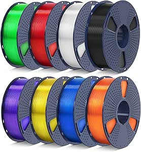 SUNLU PLA Filament 1.75 Bundle, Individually Vacuum Packed, 2kg in Total, 0.25kg per Spool, 8 Pack, Black Clear  Clear Yellow Clear Blue Clear Green Clear Purple Clear Red Clear Orange