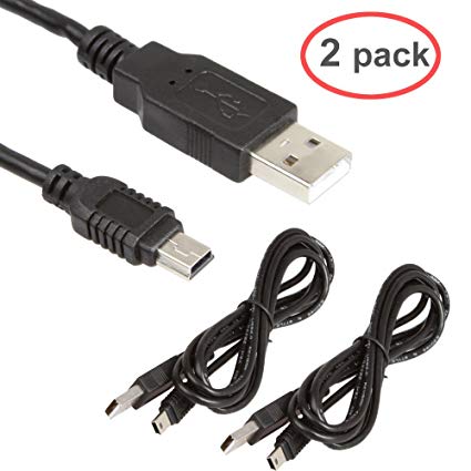 LINESO 2PCS 5FT Mini 5p USB Cables Type A Male Mini USB Charging Cable for PS3 Controller, Digital Camera(Canon, Sony), MP3 Player -Black (USB AM TO MINI5PIN)