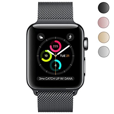 Yearscase Fully Magnetic Closure Clasp Mesh Loop Milanese Stainless Steel iWatch Band for Apple Watch Series 3 Series 2 Series 1 Sport and Edition - 38mm Black