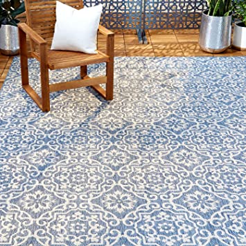 Nicole Miller New York Patio Country Danica Transitional Geometric Indoor/Outdoor Area Rug, Blue/Grey, 1'9"x2'11"