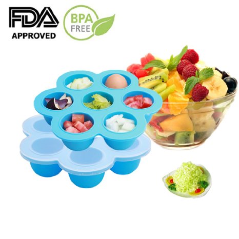 EH-LIFE Baby Food Freezer Tray Food Storage Container with Clip-on Lid, BPA Free & FDA Approved, For Homemade Baby Food, Vegetable & Fruit Purees, Ice Cube, Pudding, Blue